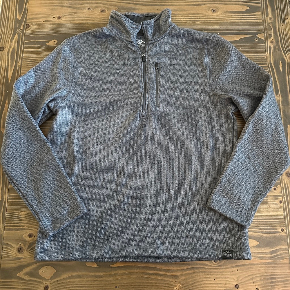 Men's Pacific Trail Gray Quarter Zip Sweater L Herringbone Pattern Outdoorsy